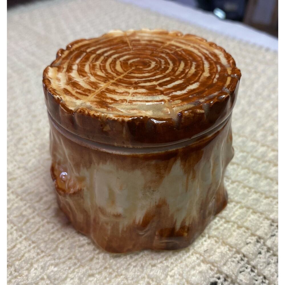 Rare Vintage MCM Victoria Ceramics Japan Tree Stump Lidded Trinket Box 215A